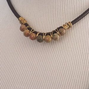 WOMEN CHOKER FAUX LEATHER WIRE WRAPPED JASPR